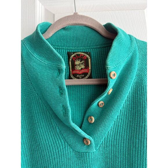 Alps Rugged Outdoors Women’s Vintage Teal Cowl Neck Button Up Sweater size Med - Picture 2 of 5